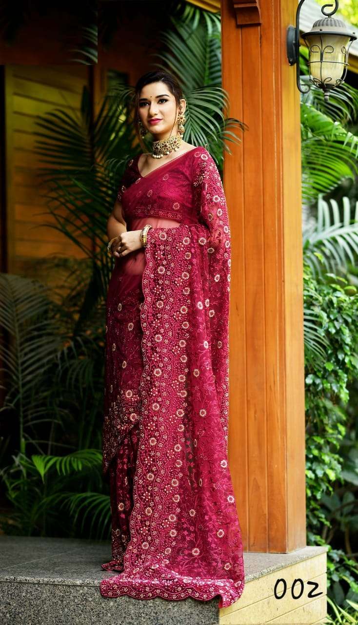 AWESOME MAROON COLOR PARTY WEAR DESIGNER SAREE NEW DESIGN